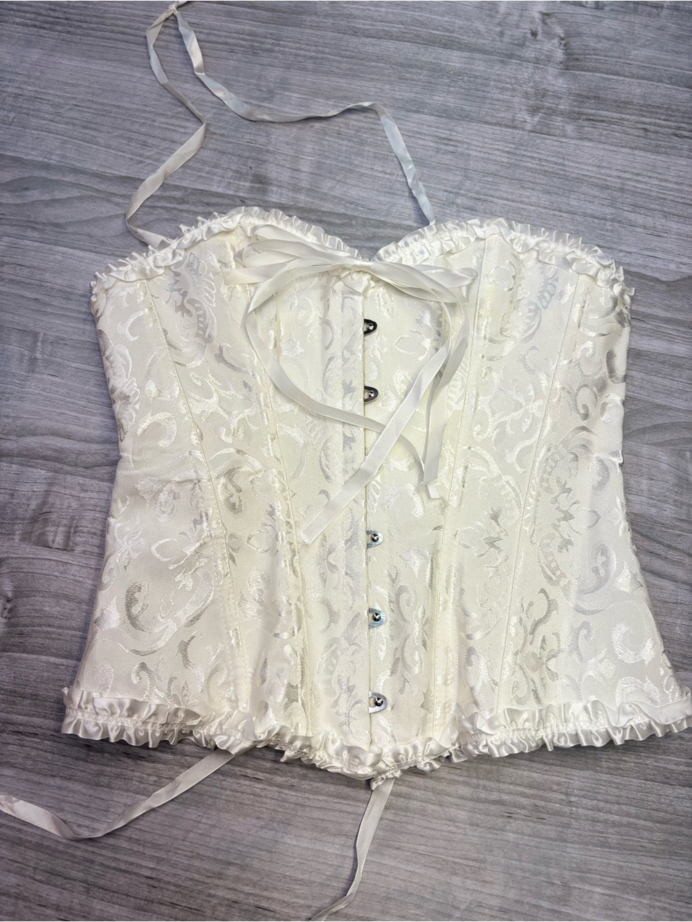 White Lace-Up Whimsical Bustier Corset Top Layering Size Medium